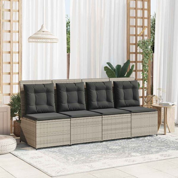 vidaXL Garden Sofa with Cushion Light grey Poly rattan