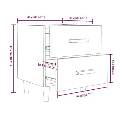 vidaXL Bed Cabinets 2 pcs Black 40x35x47.5 cm
