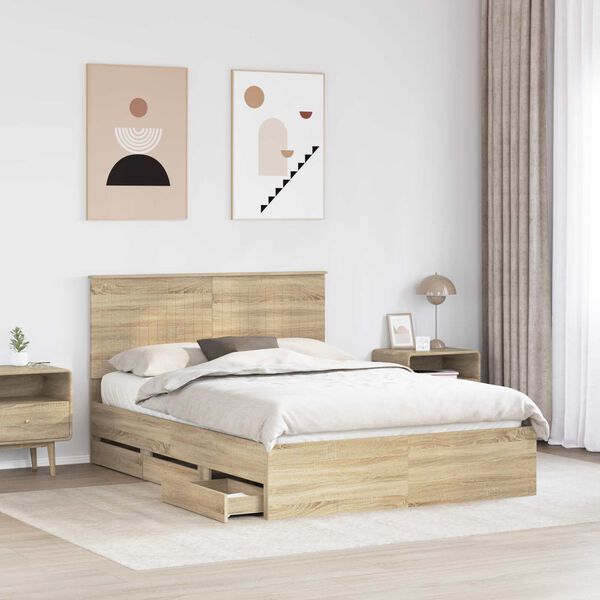 vidaXL Bed Frame with Drawer Sonoma Oak 140 x 200 cm Engineer Wood