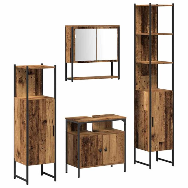 vidaXL Bathroom Furniture Set with Door 4 pcs Old wood Engineered wood