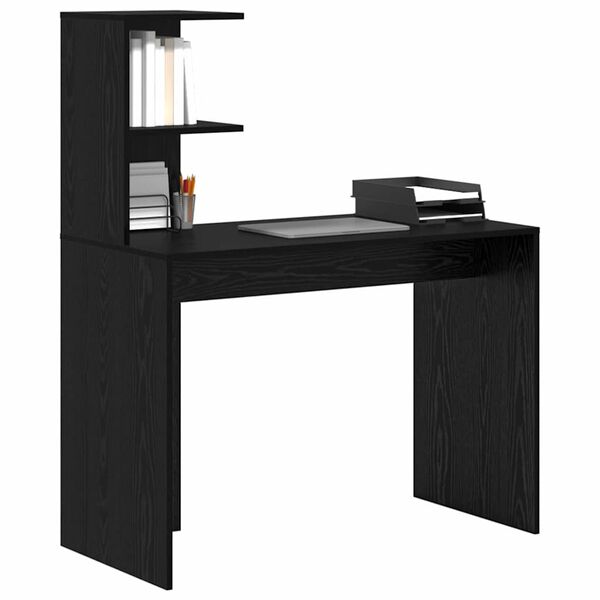 vidaXL Desk with Shelf Black Oak 102 x 50 x 124 cm Engineered Wood