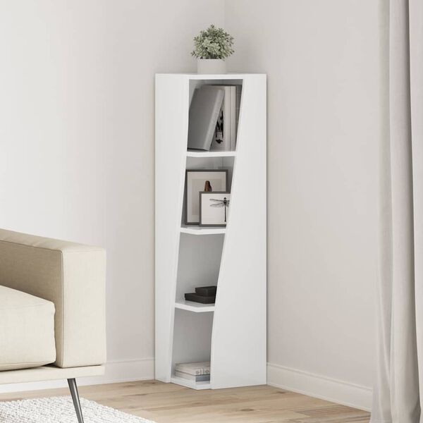 vidaXL Corner Cabinet High Gloss White 27.5x27x102cm Engineered Wood