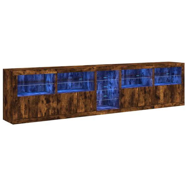 vidaXL Sideboard with LED Lights Smoked Oak 283x37x67 cm