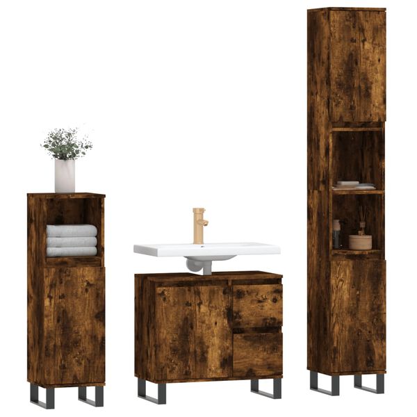 vidaXL 3 Piece Bathroom Furniture Set Smoked Oak Engineered Wood