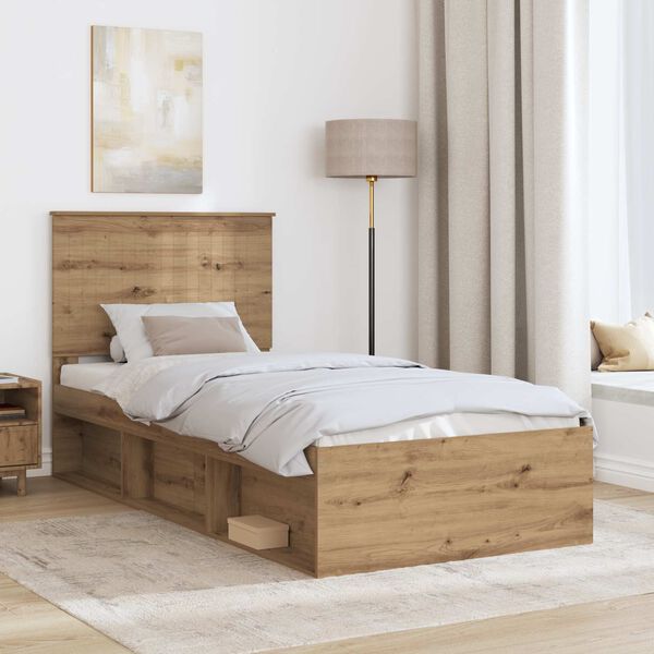vidaXL Bed Frame Artisian Oak 90 x 190 cm Solid Pine Wood