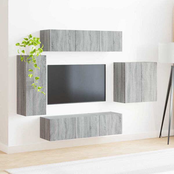 vidaXL TV Wall Cabinet Set Wall-mounted 6 pcs Grey Sonoma