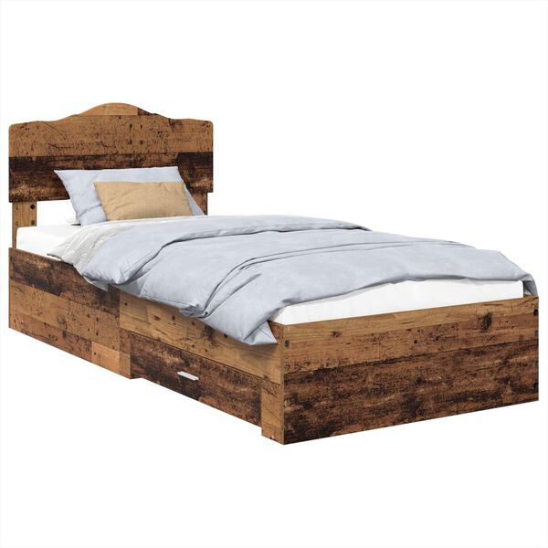 vidaXL Bed Frame with Headboard Old Wood 100 x 200 cm Engineered Wood