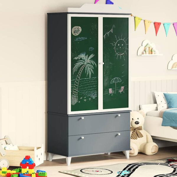 vidaXL Chalkboard Wardrobe ROROS Grey and White 90 x 45 x 180 cm