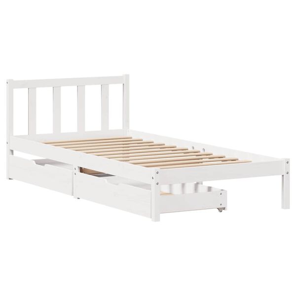 vidaXL Bed Frame without Mattress White 75x190 cm Small Single Solid Wood Pine
