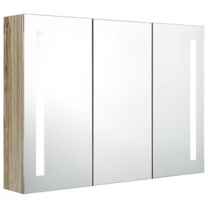 vidaXL LED Bathroom Mirror Cabinet 89x14x62 cm Oak