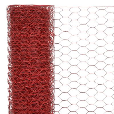 vidaXL Chicken Wire Fence Steel with PVC Coating 25x1.2 m Red