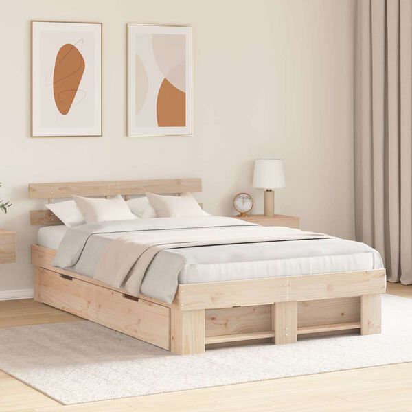 vidaXL Bed Frame with Headboard Brown 120 x 190 cm Solid Pine Wood