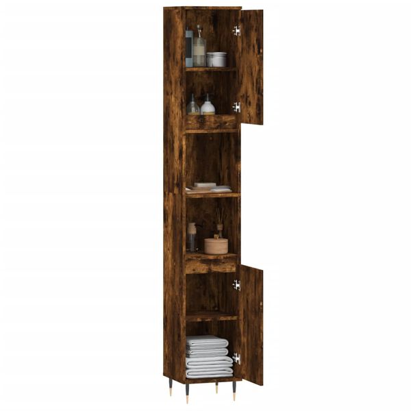 vidaXL Bathroom Cabinet Smoked Oak 30x30x190 cm Engineered Wood