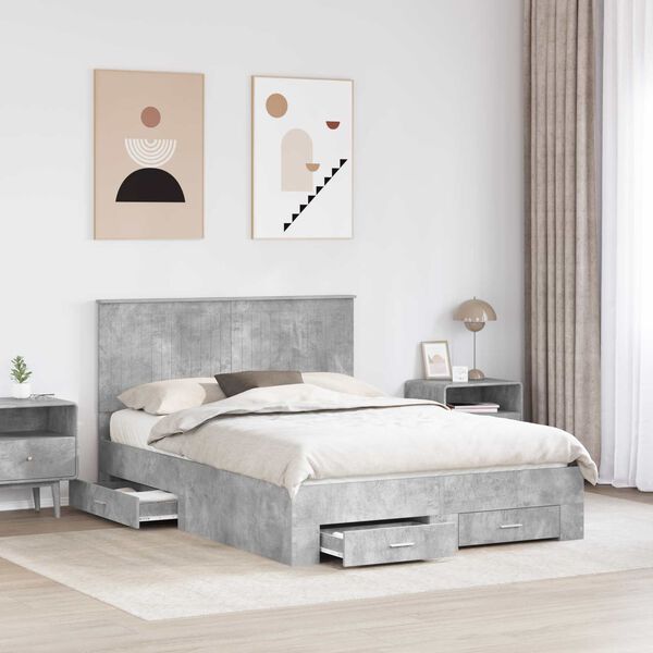 vidaXL Bed Frame Concrete Grey 140 x 190 cm Engineered Wood