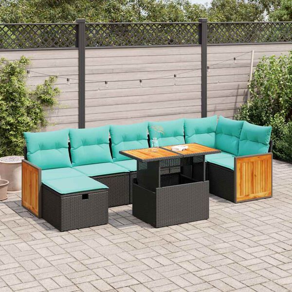 vidaXL 8 Piece Garden Sofa Set with Cushions Grey Poly Rattan Acacia