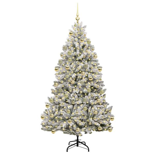 vidaXL Artificial Christmas Tree Green and White 210 cm PVC and Metal