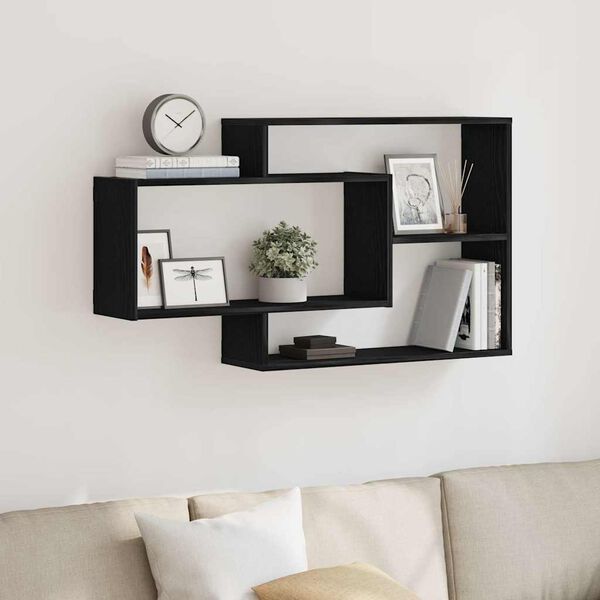 vidaXL Wall Shelf Black Oak 104x20x58.5 cm Engineered Wood