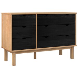 vidaXL Drawer Cabinet OTTA Black 111 x 43 x 73.5 cm Solid Pine Wood