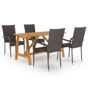 vidaXL Dining Set | Brown | Solid acacia wood, PE rattan, powder-coated steel