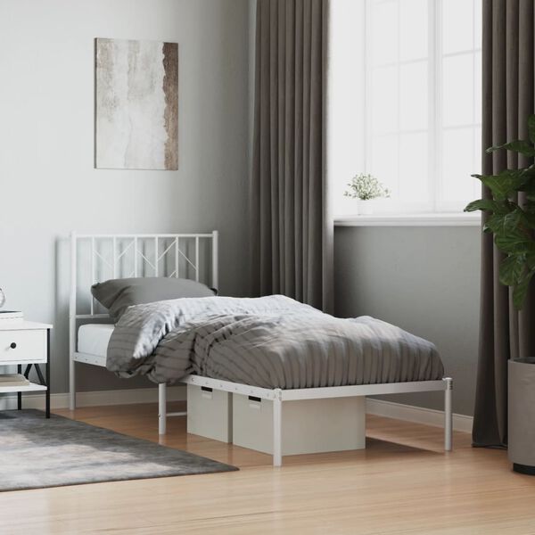 vidaXL Metal Bed Frame without Mattress with Headboard White 80x200cm