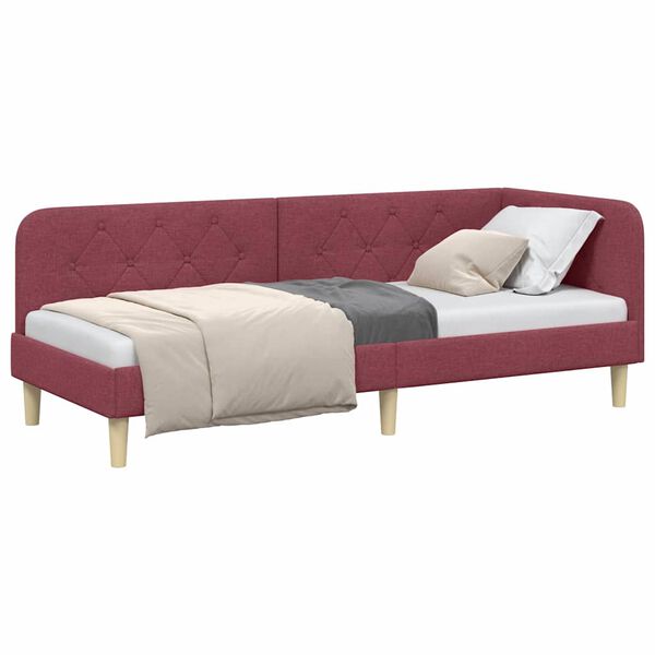vidaXL Corner Bed Frame with Headboard Wine Red 80 x 200 cm Fabric