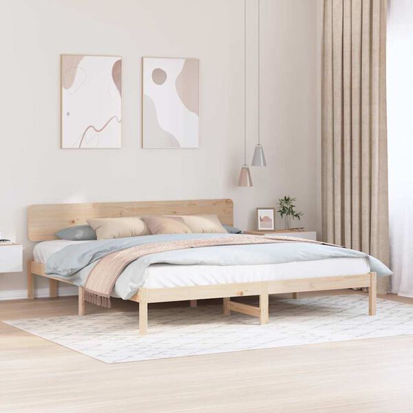 vidaXL Bed Frame with Headboard Natural 180 x 200 cm Solid Pine Wood