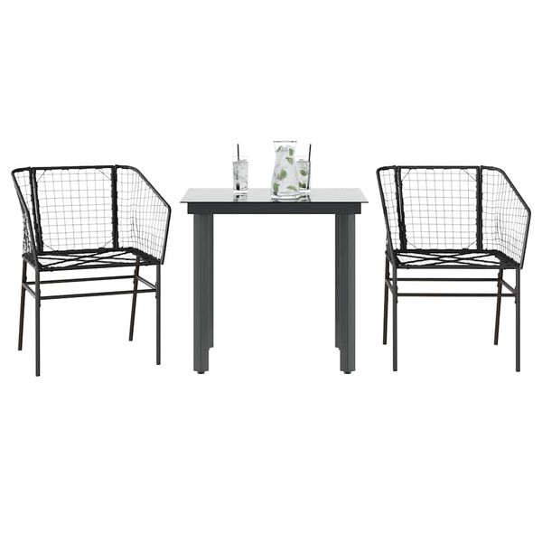 vidaXL 3 Piece Garden Dining Set Black Poly Rattan Glass