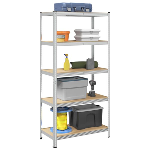vidaXL 5-Layer Storage Shelf Silver Steel&Engineered Wood