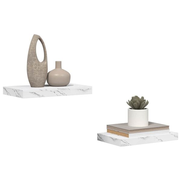 vidaXL Wall Shelf 2 pcs White Marble 40 x 23.5 x 4 cm Engineered Wood