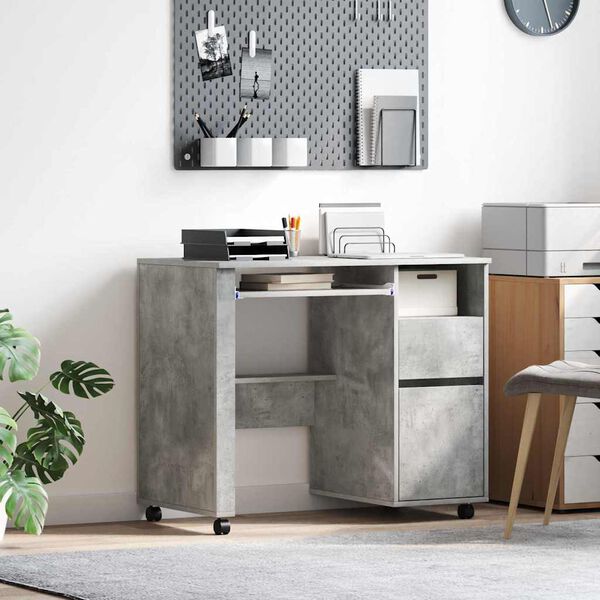 vidaXL Desk with Wheels Concrete Grey 91 x 50 x 77 cm Engineered Wood