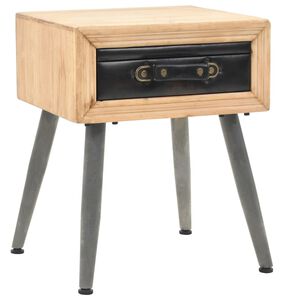 vidaXL Bedside Table | Wood Brown, Black | Solid Fir Wood, MDF, PU