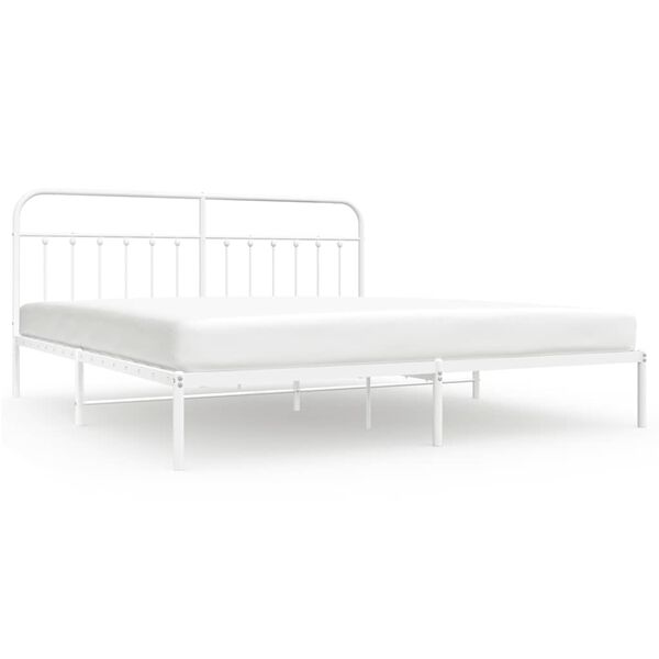 vidaXL Metal Bed Frame without Mattress with Headboard White 200x200cm