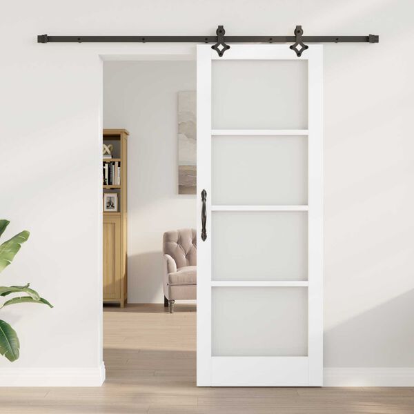 vidaXL Sliding Door White 78 x 211 cm Solid Pine Wood and Glass