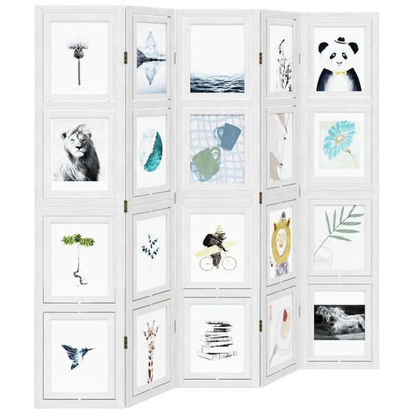 vidaXL Room Divider 5 Panels White Solid Wood Paulownia