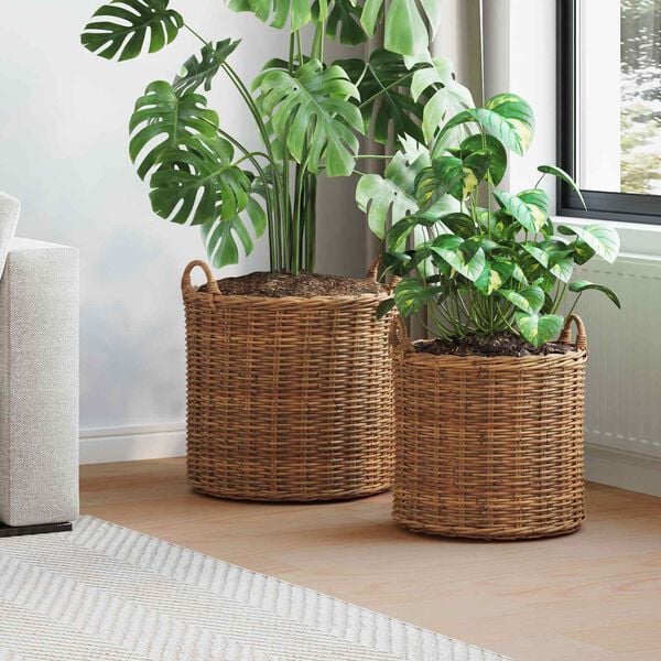 vidaXL Planter Basket with Storage 2 pcs Brown Lacak Rattan