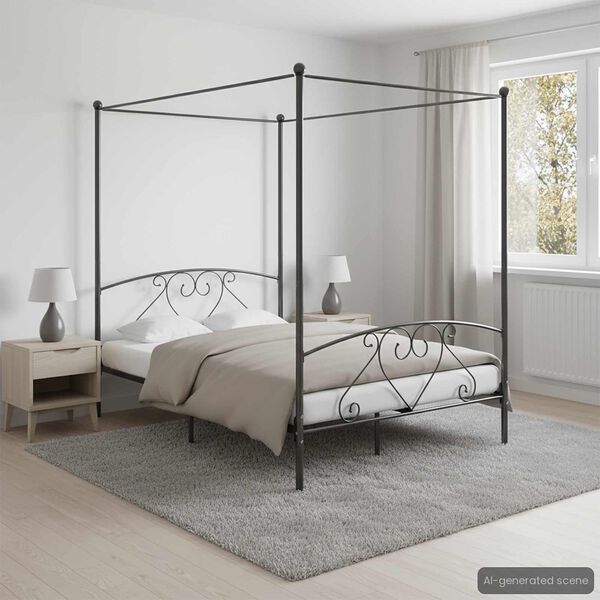 vidaXL Canopy Bed Frame without Mattress Grey Metal 160x200 cm