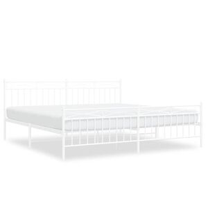 vidaXL Metal Bed Frame without Mattress with Footboard White 193x203cm