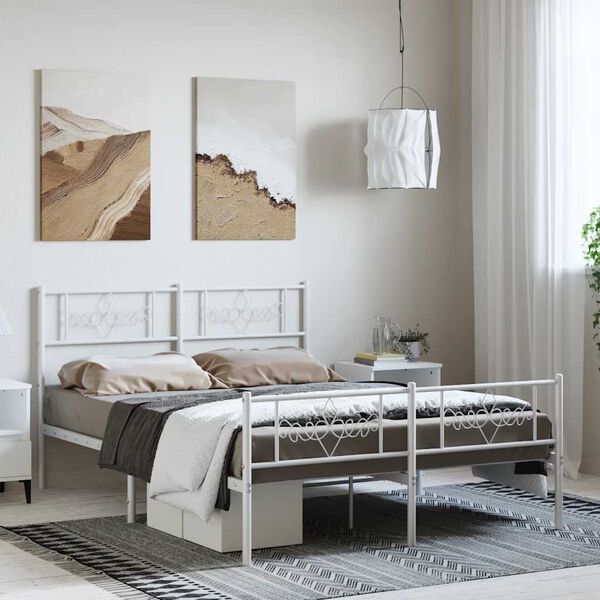 vidaXL Metal Bed Frame without Mattress with Footboard White 150x200cm