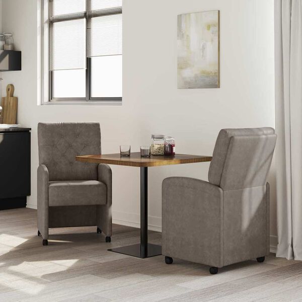 vidaXL Dining Chairs with Wheels 2 pcs Grey 58 x 67 x 97 cm