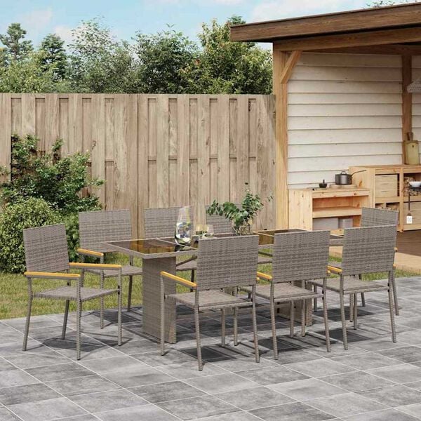 vidaXL Garden Dining Set 9 pcs Grey Poly Rattan