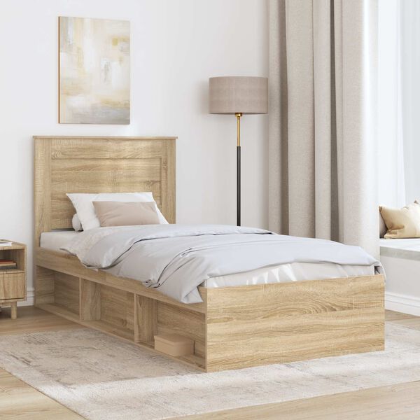 vidaXL Bed Frame with Headboard Sonoma 100 x 200 cm Solid Pine Wood