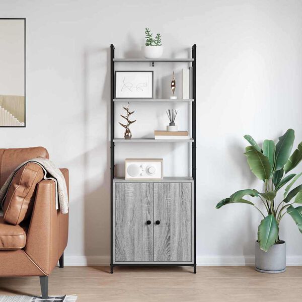 vidaXL Book Cabinet Grey Sonoma 60 x 24 x 161 cm Engineered Wood