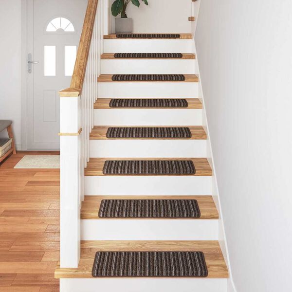 vidaXL Self-adhesive Stair Mats Striped 15 pcs Brown 65 x 21 x 4 cm