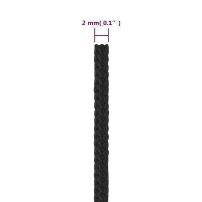 vidaXL Boat Rope Full Black 2 mm 50 m Polypropylene