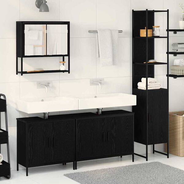 vidaXL Bathroom Furniture Set with Shelf 4 pcs Black Engineered wood