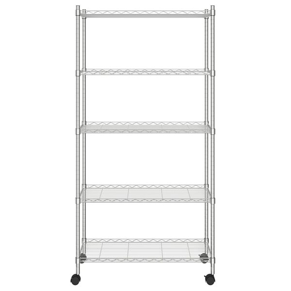 vidaXL 5-Tier Storage Shelf with Wheels 75x35x155 cm Chrome 250 kg