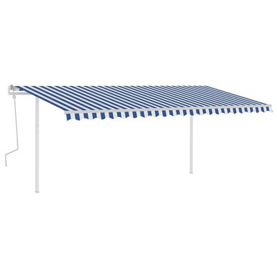 vidaXL Manual Retractable Awning with Posts 5x3.5 m Blue and White