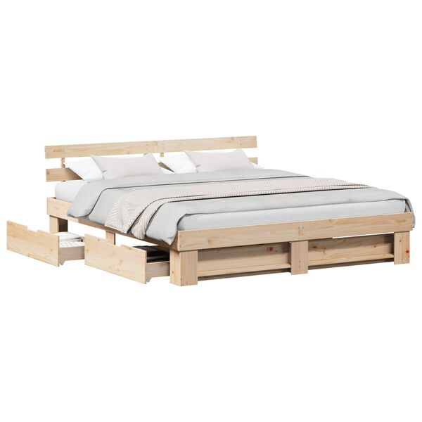 vidaXL Bed Frame with Headboard Brown 180 x 200 cm Solid Pine Wood