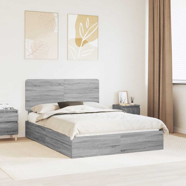 vidaXL Storage Bed Grey Sonoma 160 x 200 cm Engineered Wood