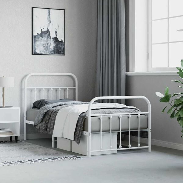 vidaXL Metal Bed Frame without Mattress with Footboard White 90x200cm